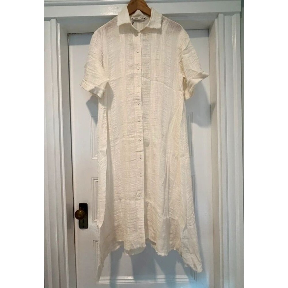 100% cotton and linen textured ivory shirtdress / coverup